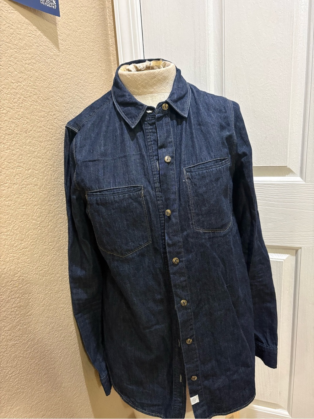 Treasure & Bond Slim Fit Denim Shirt Dark Indigo Button Down Size S